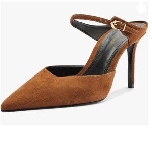 FOWT Brown Pointed Toe Slip on Mules High Heel Sandals Backless Strappy Shoes